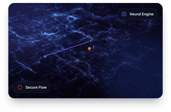 A neural network visualisation labelled Neural Engine and Secure Flow