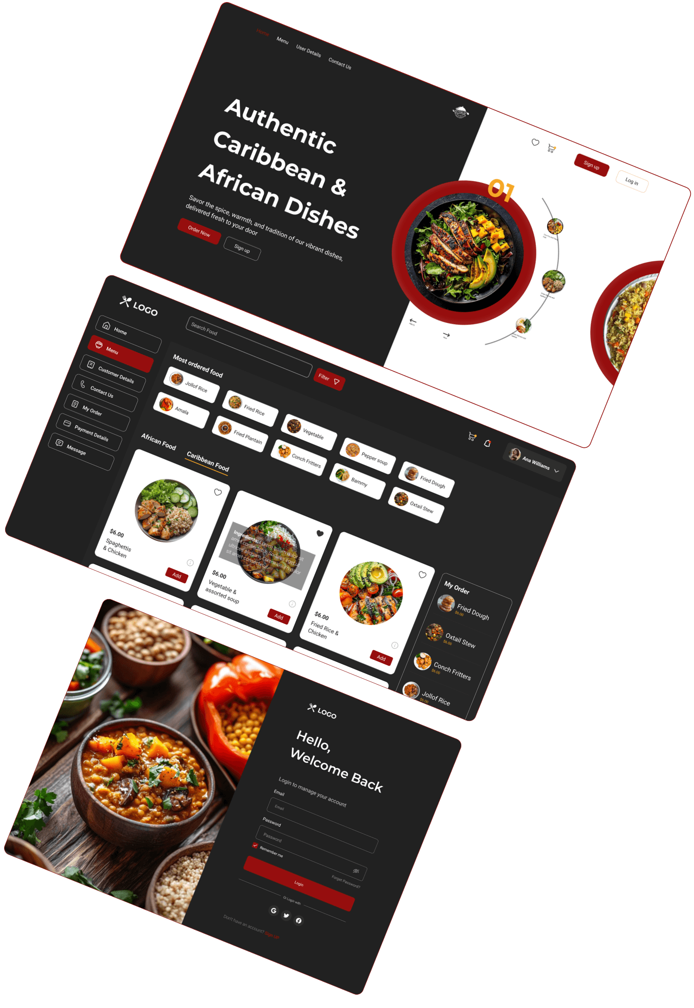 Spice Island Grill - website and app screens